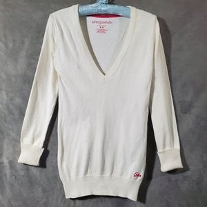 Aeropostale Long V Neck Stretch Sweater Off White M